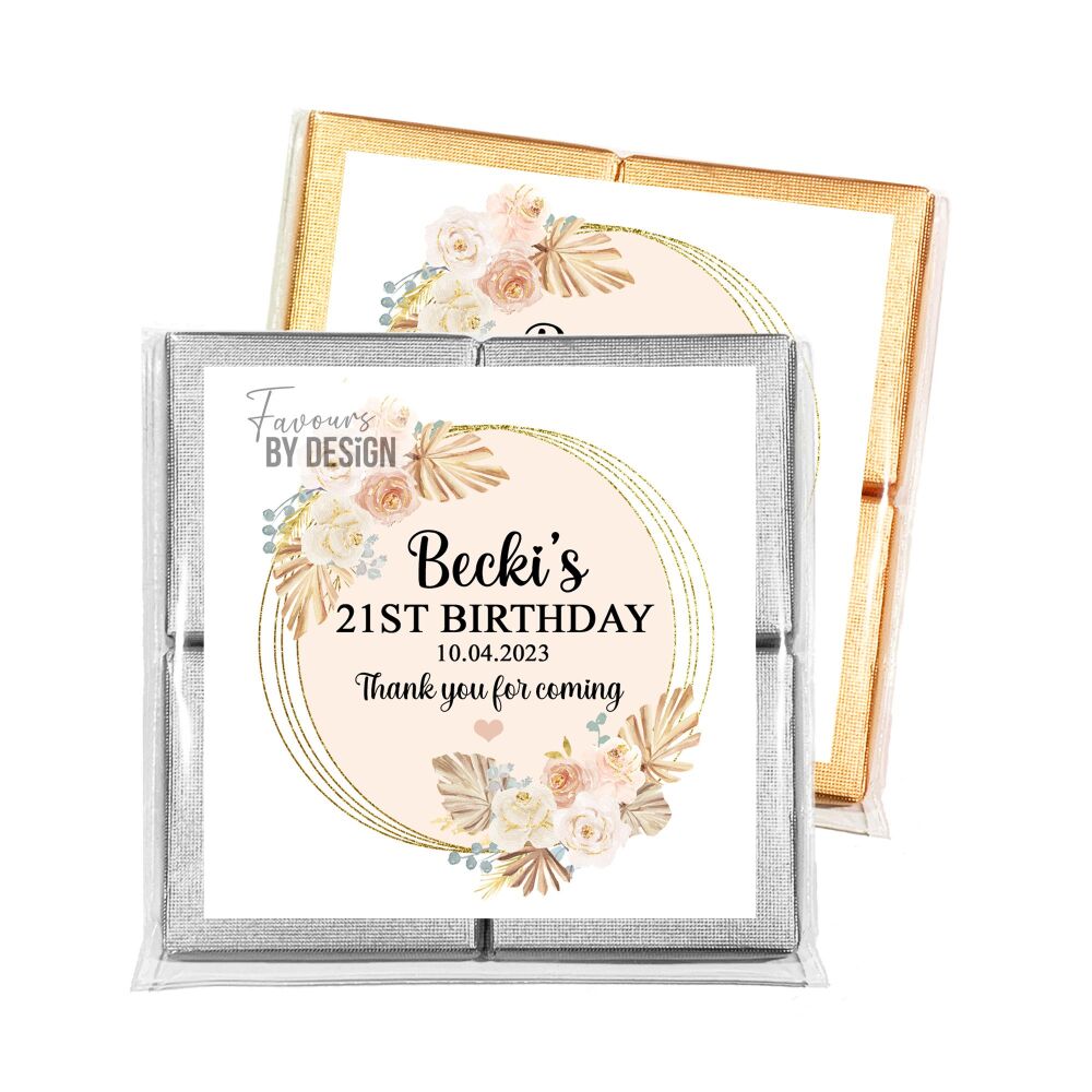 Pampas Floral Frame Adult Birthday Chocolates Favours x1