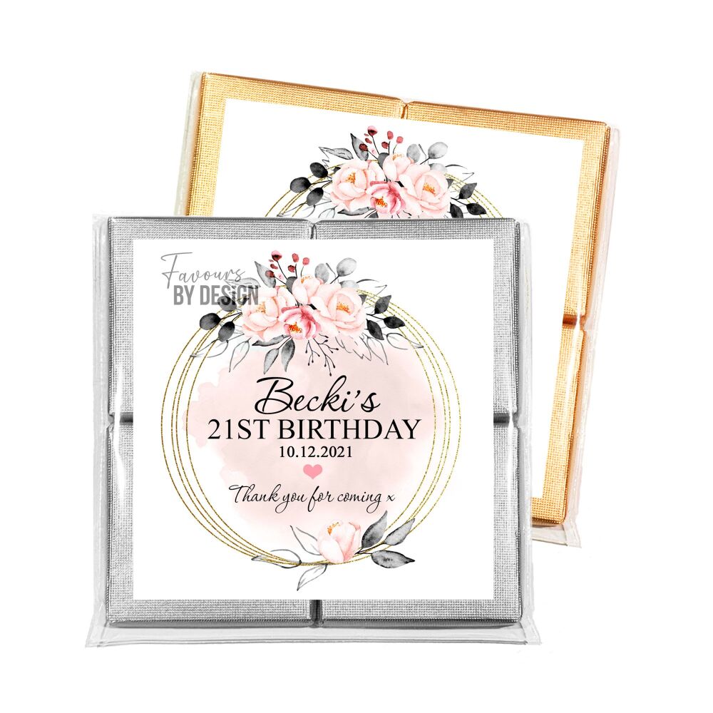 Blush and Grey Floral Frame Adult Birthday Chocolates Favours x1