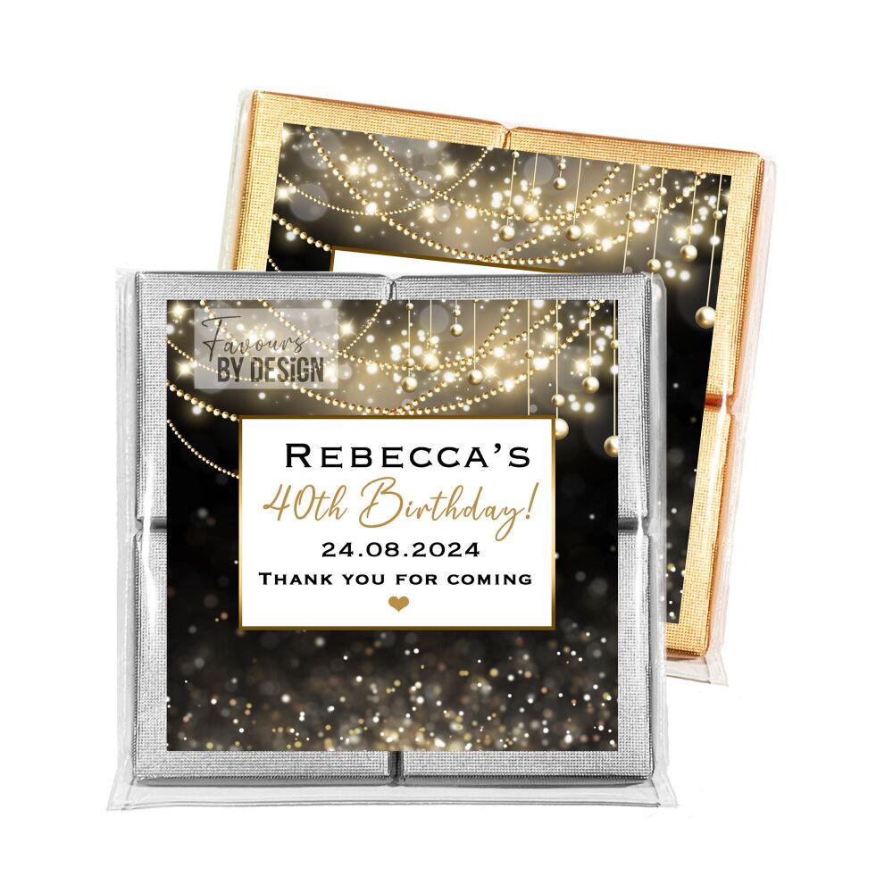 Gold Bokeh Lights Adult Birthday Party Chocolates Favours x1