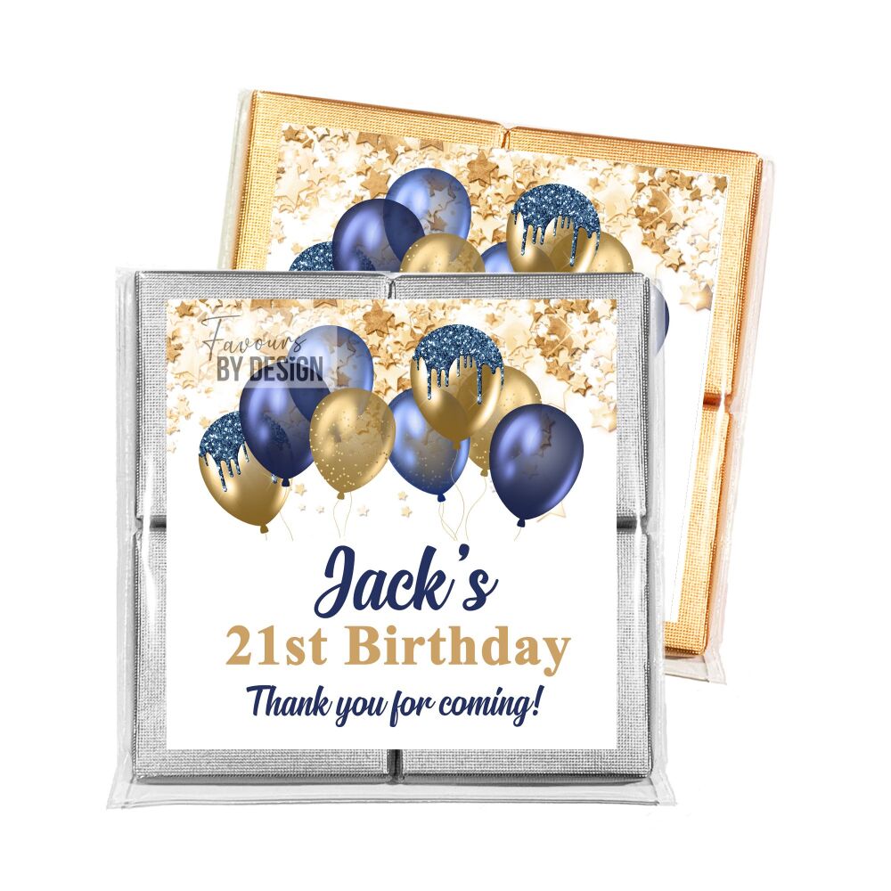 Navy and Gold Balloons Adult Birthday Party Chocolates Favours x1