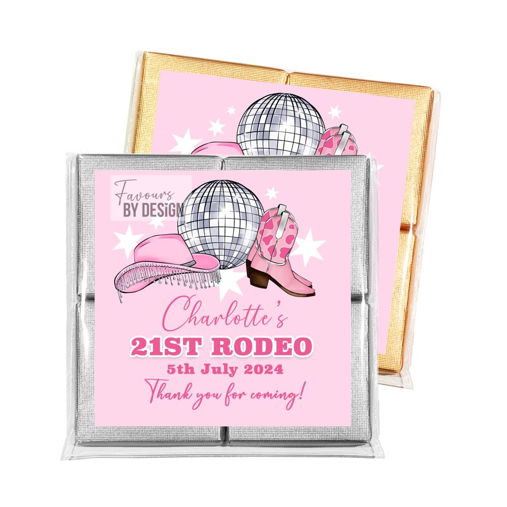 Pink Rodeo Cowgirl Disco Adult Birthday Party Chocolates Favours x1