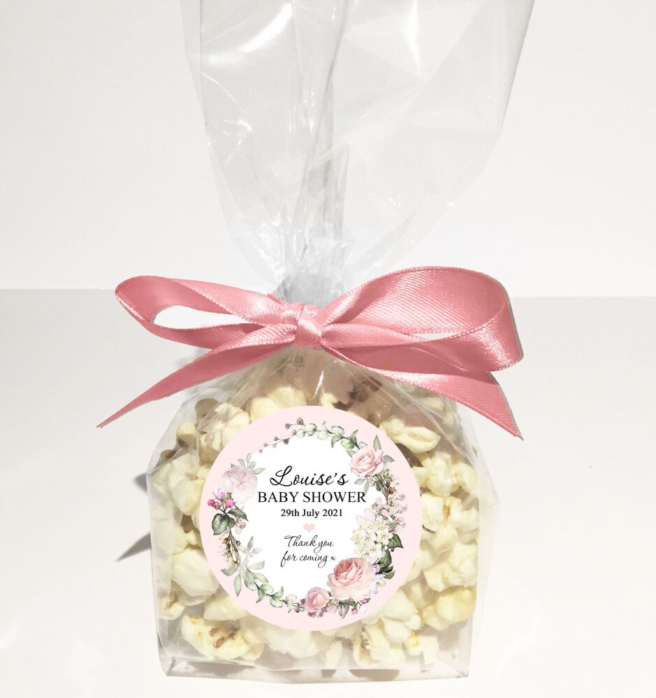 Pink Vintage Roses Baby Shower Popcorn Bags Kits x1