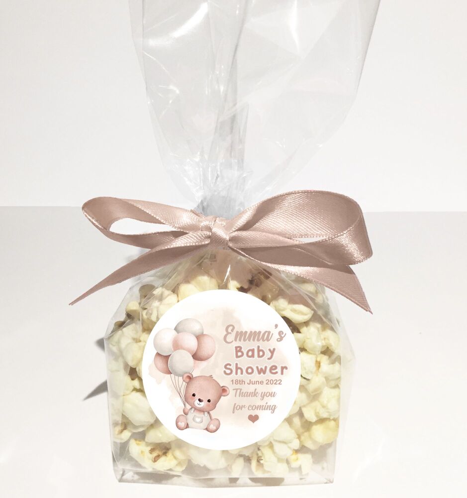 Beige Bear Balloons Baby Shower Popcorn Bags Kits x1