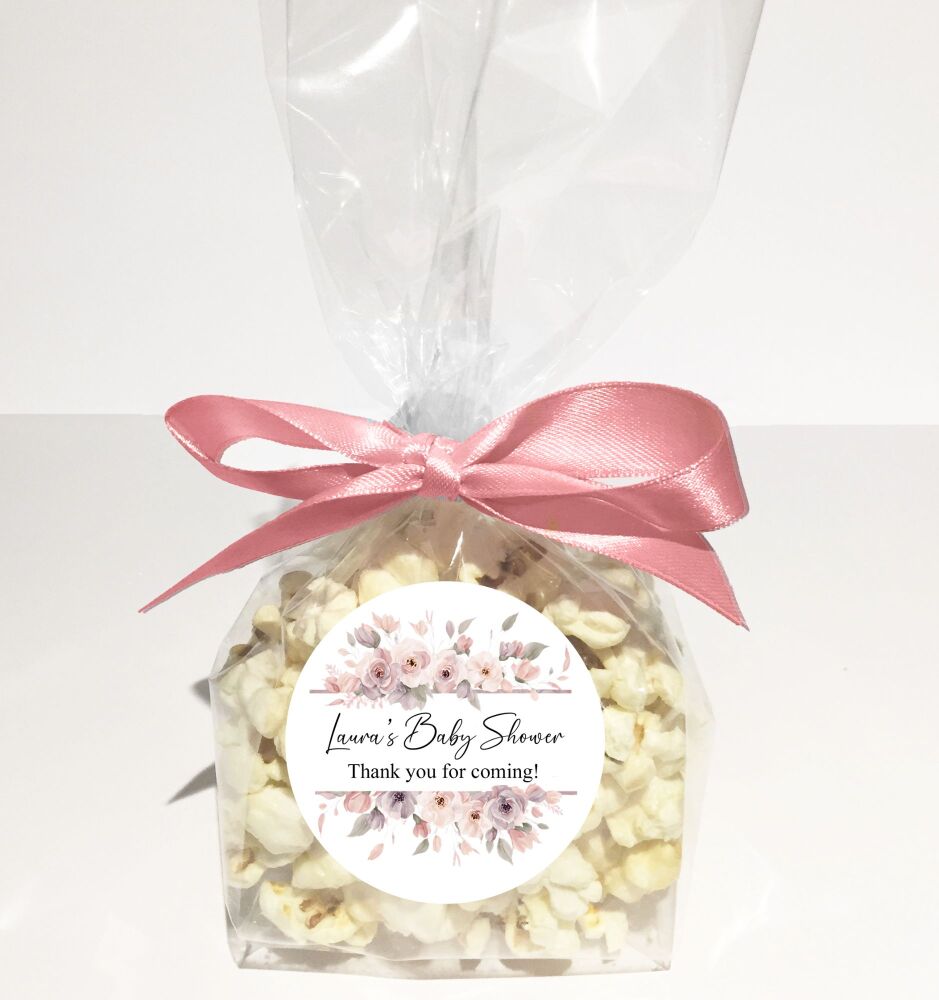 Blush Pink Floral Borders Baby Shower Popcorn Bags Kits x1