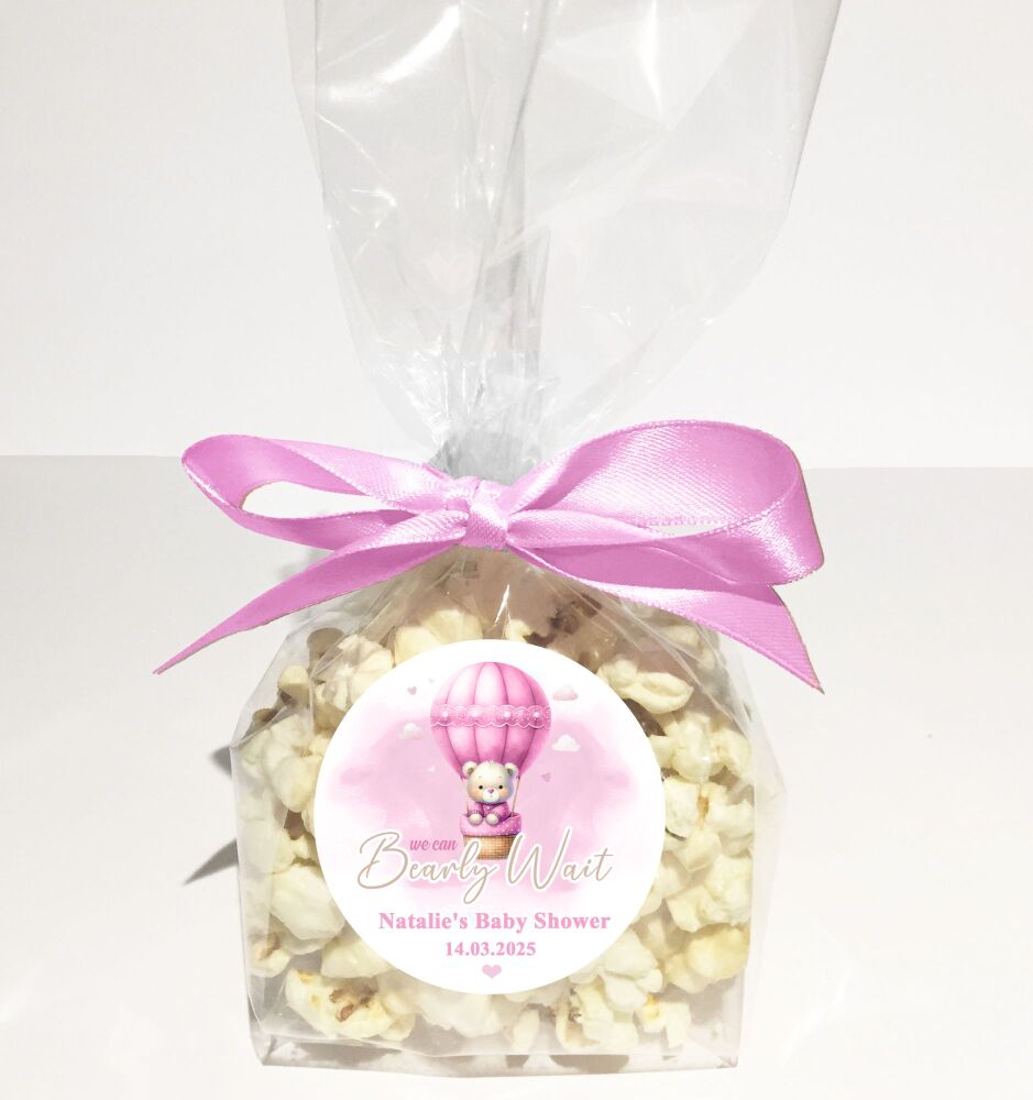 Pink Can Bearly Wait Air Balloon Baby Shower Popcorn Bags Kits x1