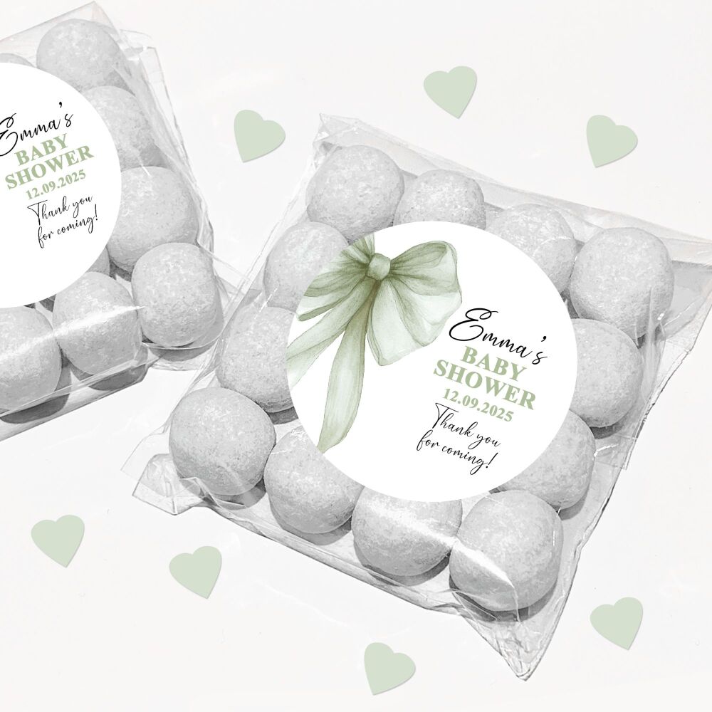 Green Bow Baby Shower Party Favours Sweet Bags & Stickers Kits x1