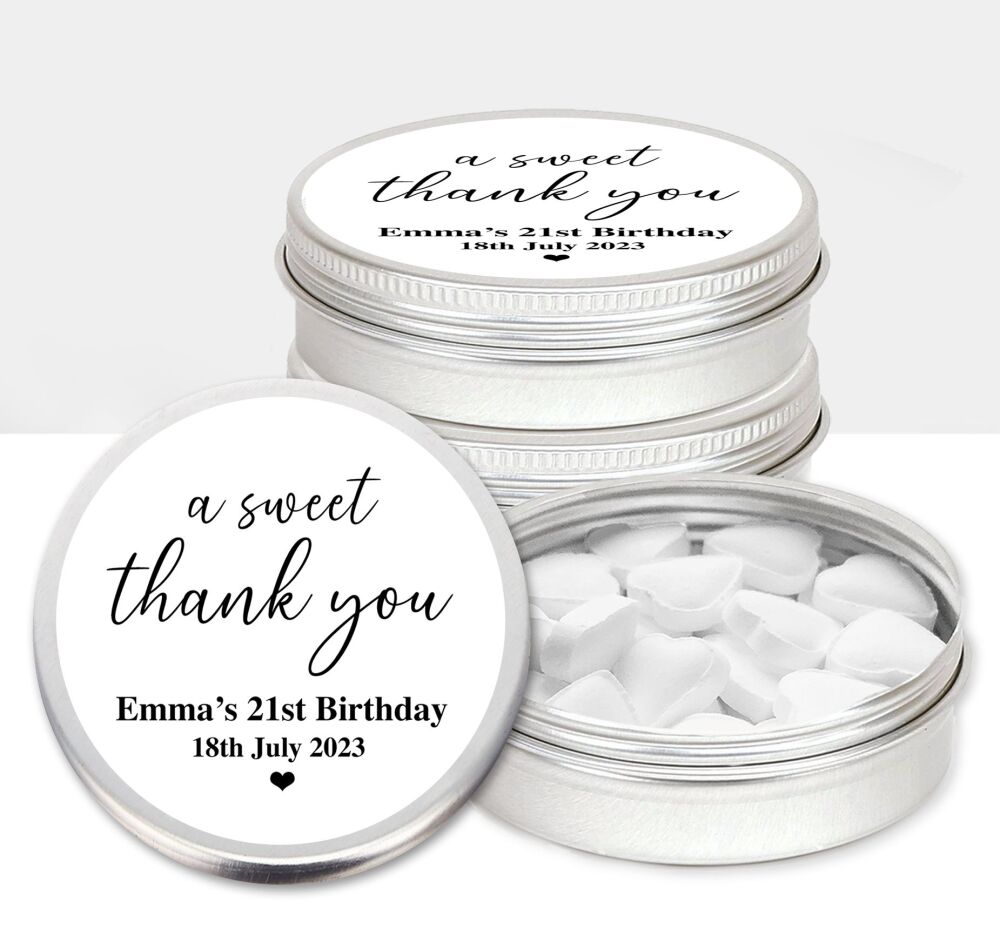 A Sweet Thank You Adult Birthday Party Favours Sweets Mints Tins x1