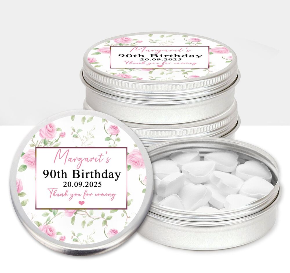 Roses on Branches Adult Birthday Party Favours Sweets Mints Tins x1