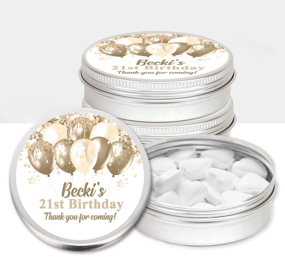 Champagne Balloons Adult Birthday Party Favours Sweets Mints Tins x1