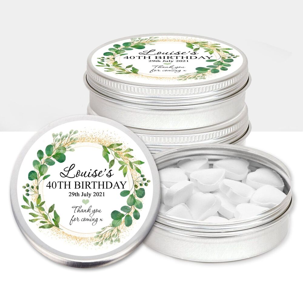 Botanicals Gold Dust Adult Birthday Party Favours Sweets Mints Tins x1