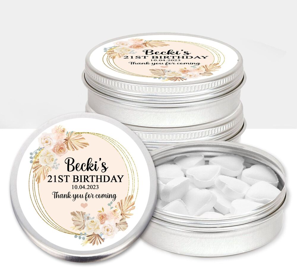 Pampas Gold Frame Adult Birthday Party Favours Sweets Mints Tins x1
