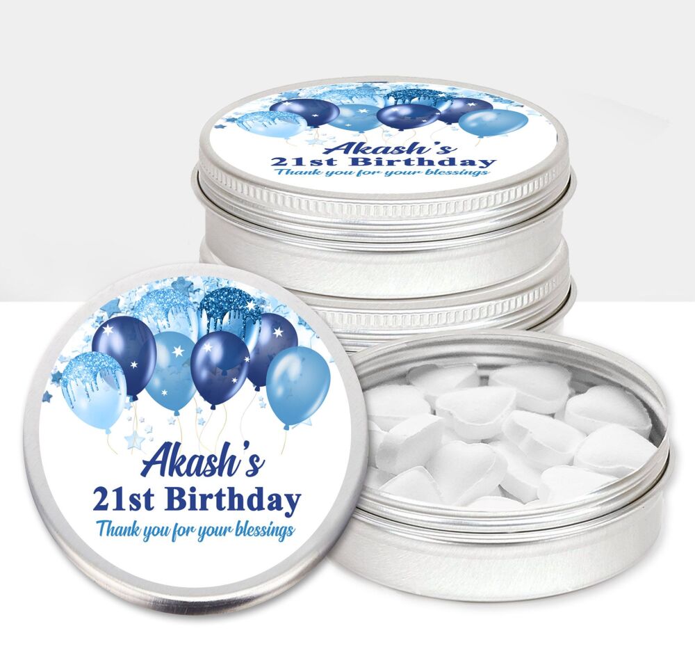 Blue Balloons Adult Birthday Party Favours Sweets Mints Tins x1