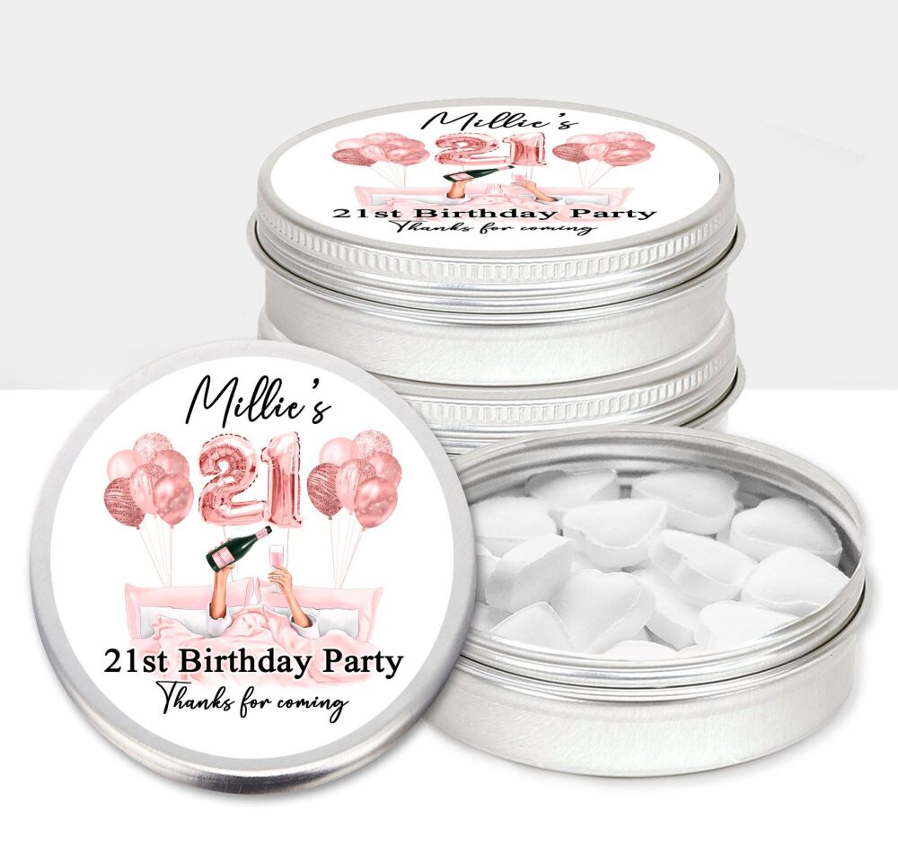 Rose Gold Champagne In Bed Adult Birthday Party Favours Sweets Mints Tins x1
