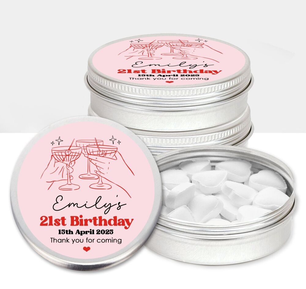 Cheers Cocktails Doodles Adult Birthday Party Favours Sweets Mints Tins x1