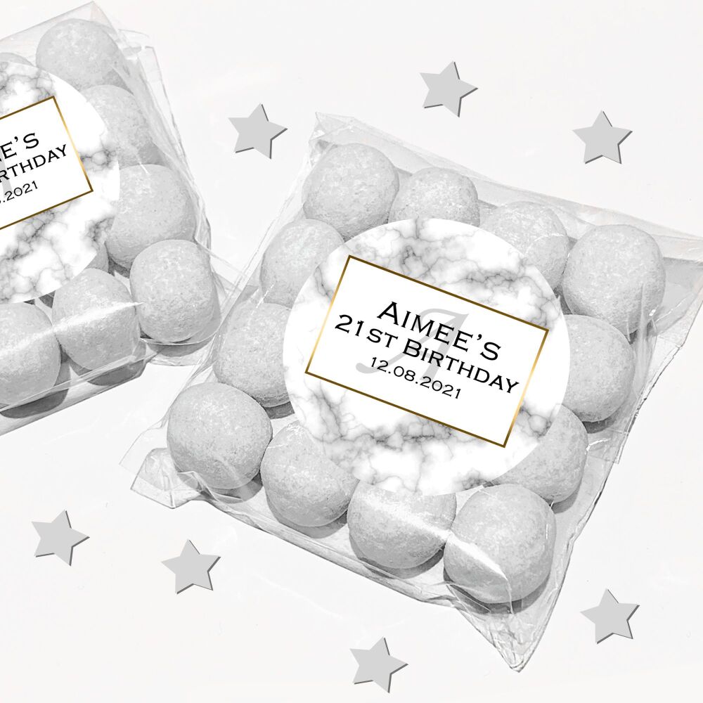 Marble Monogram Adult Birthday Party Sweet Bags And Stickers Kits x1
