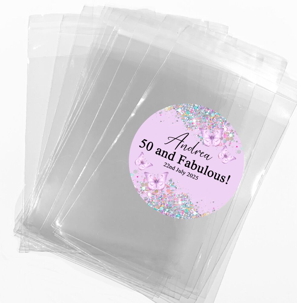 Lilac Butterflies Confetti Adult Birthday Party Sweet Bags And Stickers Kits x1