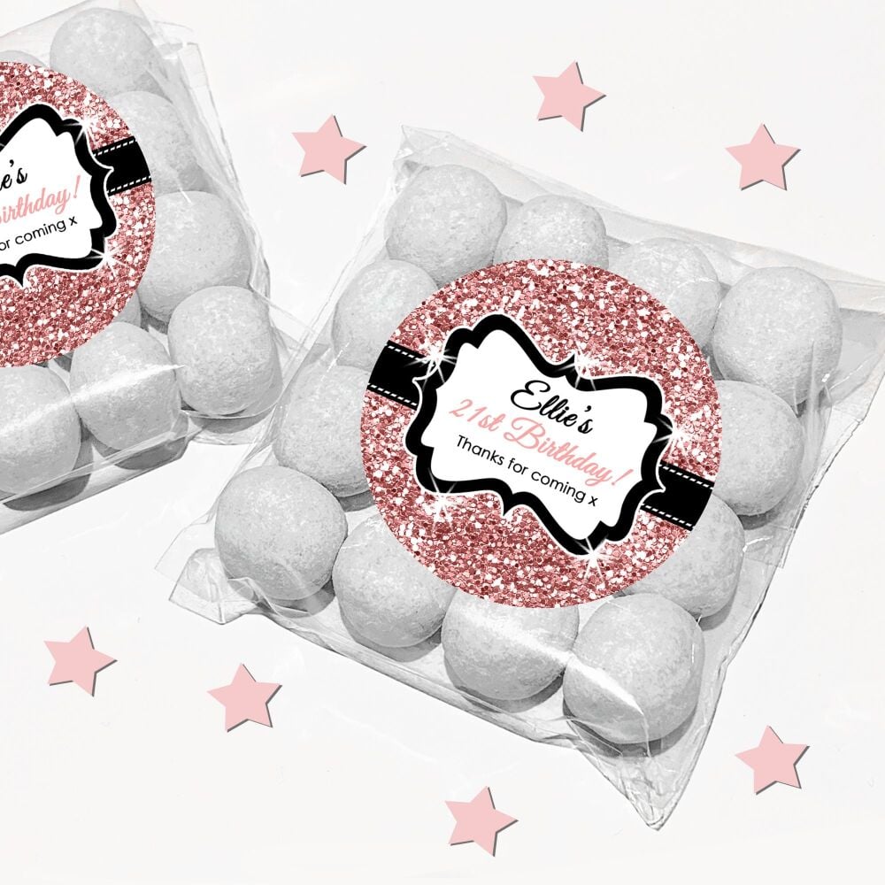 Rose Gold Glitter Adult Birthday Party Sweet Bags And Stickers Kits x1