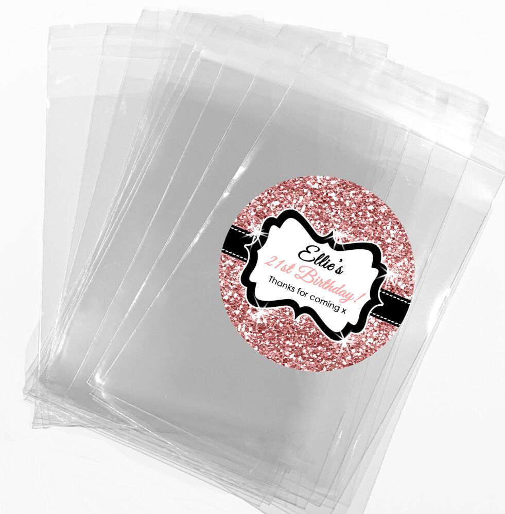 Rose Gold Glitter Adult Birthday Party Sweet Bags And Stickers Kits x1