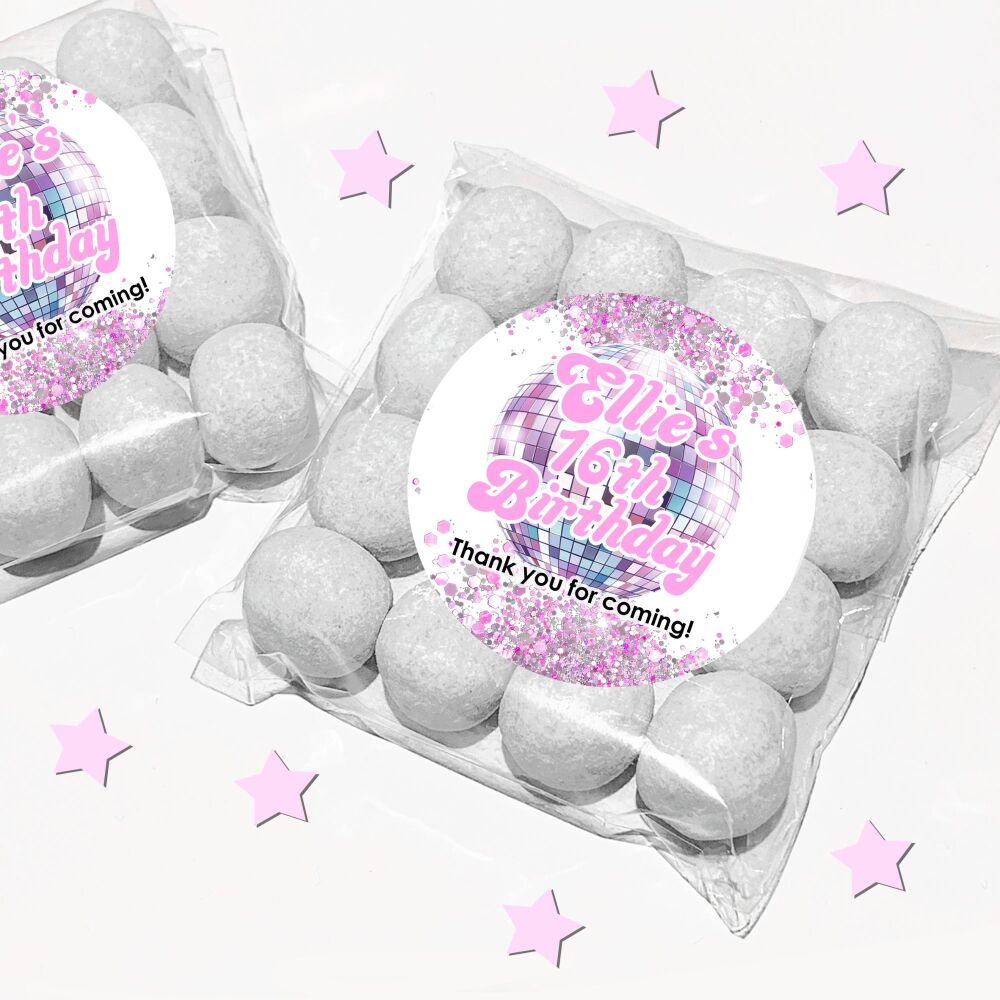 Pink Disco Ball Confetti Adult Birthday Party Sweet Bags And Stickers Kits x1