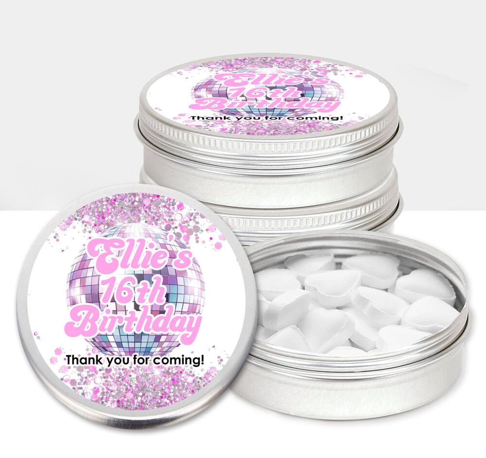 Pink Disco Ball Confetti Adult Birthday Party Favours Sweets Mints Tins x1