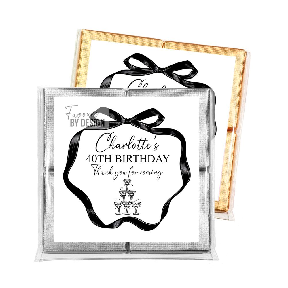Champagne Tower Black Bow Adult Birthday Party Chocolates Favours x1