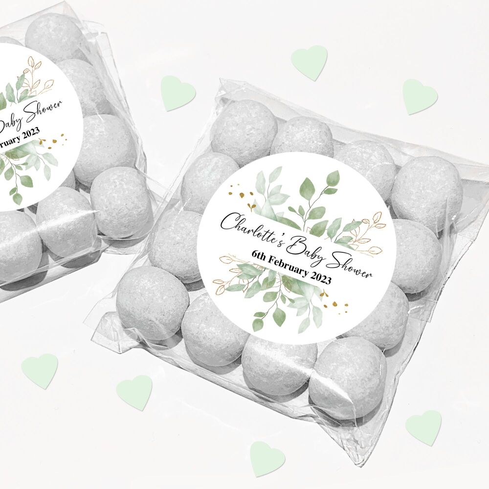 Botanicals Gold Leaf Baby Shower Party Favours Sweet Bags & Stickers Kits x1