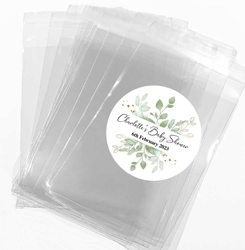 Botanicals Gold Leaf Baby Shower Party Favours Sweet Bags & Stickers Kits x1