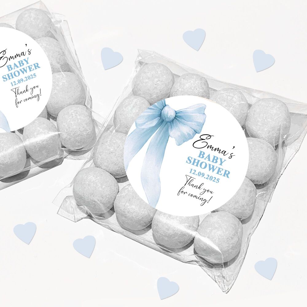 Blue Bow Baby Shower Party Favours Sweet Bags & Stickers Kits x1