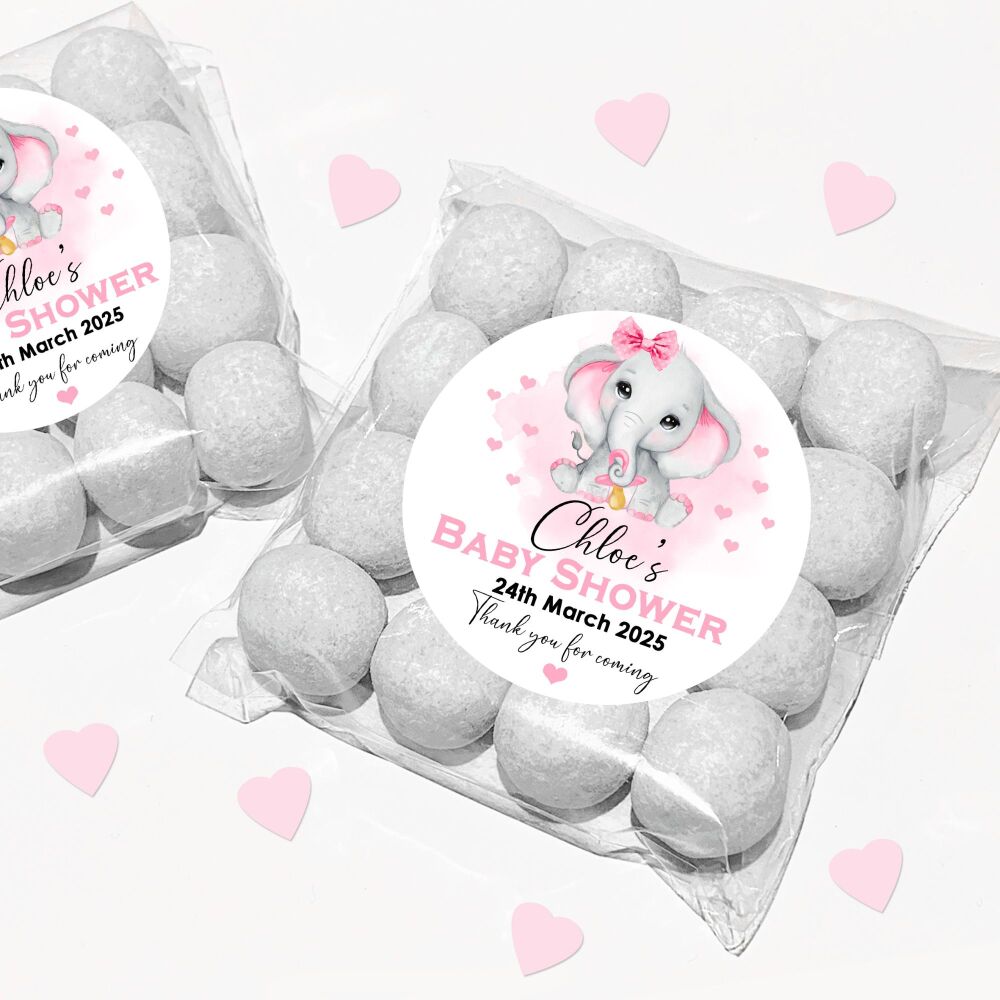 Pink Elephant Baby Shower Party Favours Sweet Bags & Stickers Kits x1