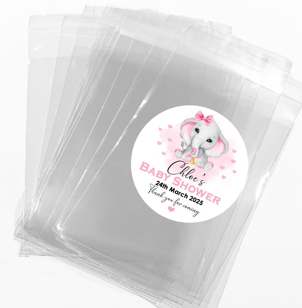 Pink Elephant Baby Shower Party Favours Sweet Bags & Stickers Kits x1