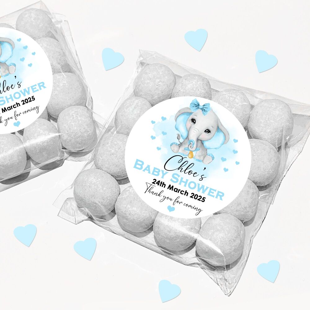 Blue Elephant Baby Shower Party Favours Sweet Bags & Stickers Kits x1