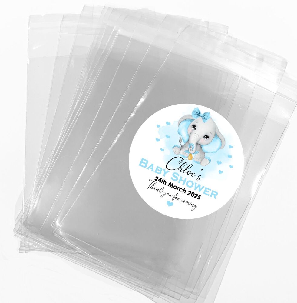 Blue Elephant Baby Shower Party Favours Sweet Bags & Stickers Kits x1