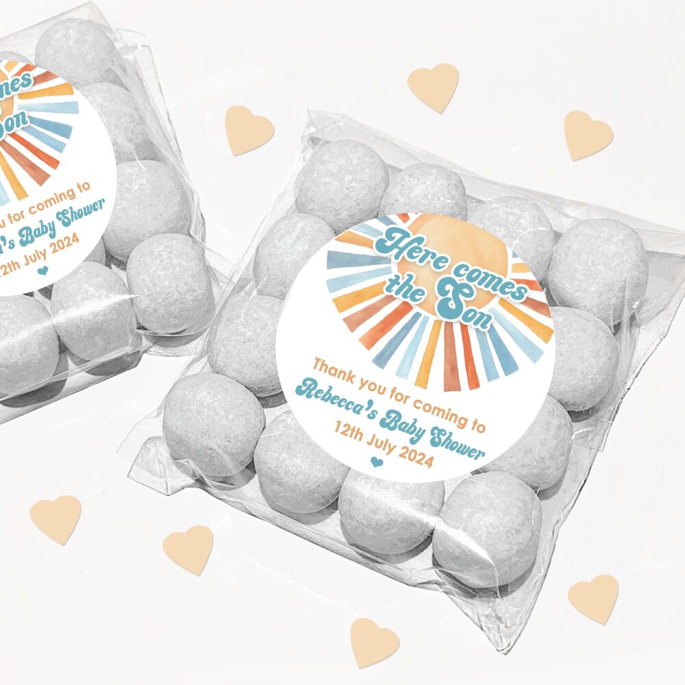 Here Comes The Son Baby Shower Party Favours Sweet Bags & Stickers Kits x1