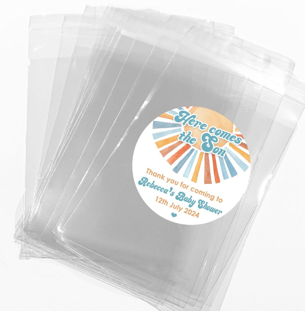 Here Comes The Son Baby Shower Party Favours Sweet Bags & Stickers Kits x1