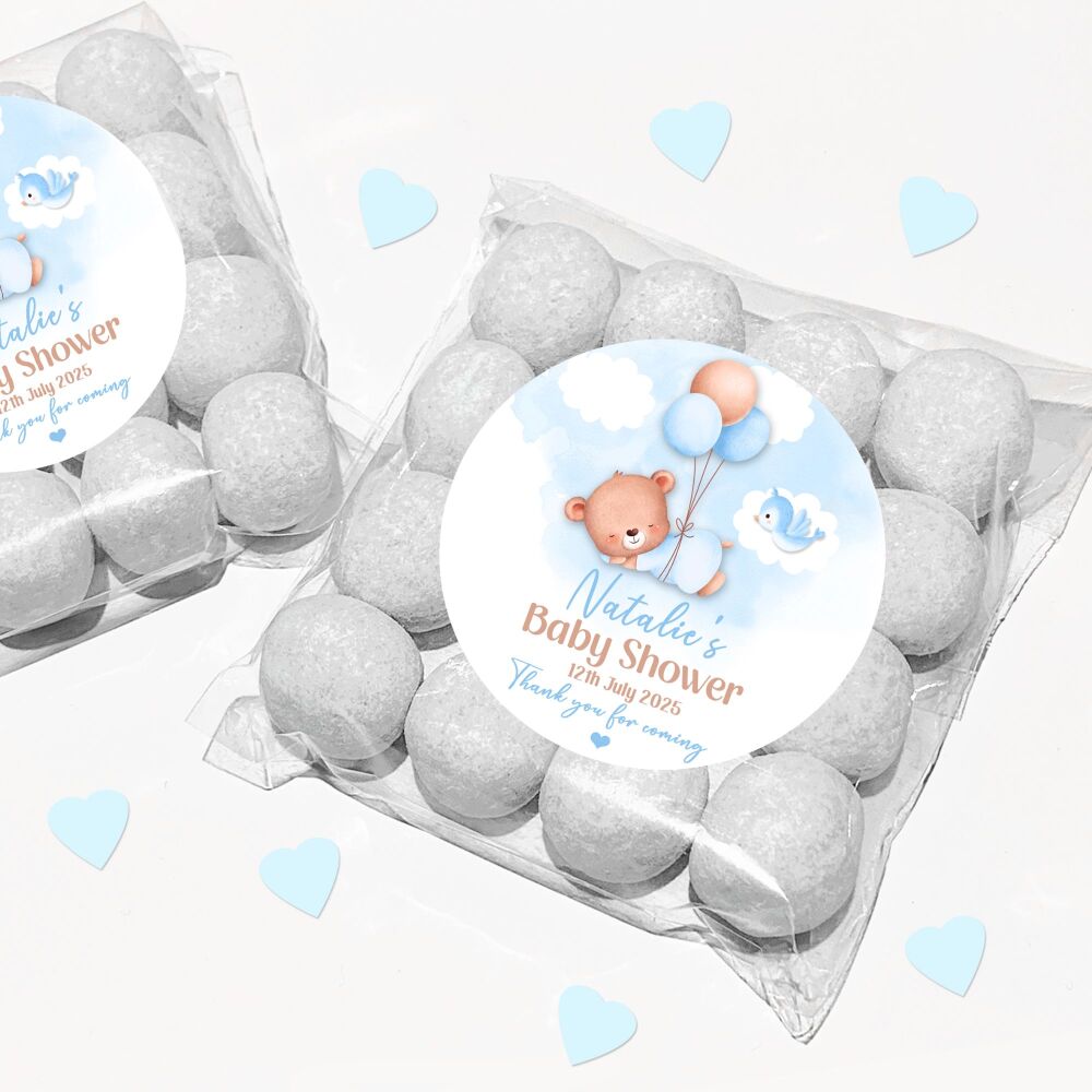 Blue Sleeping Bear Baby Shower Party Favours Sweet Bags & Stickers Kits x1