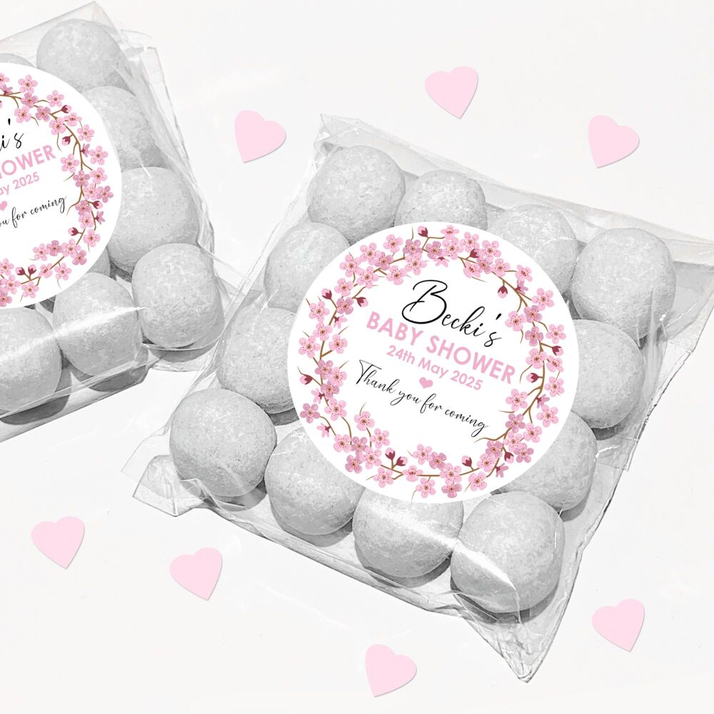 Pink Blossom Wreath Baby Shower Party Favours Sweet Bags & Stickers Kits x1
