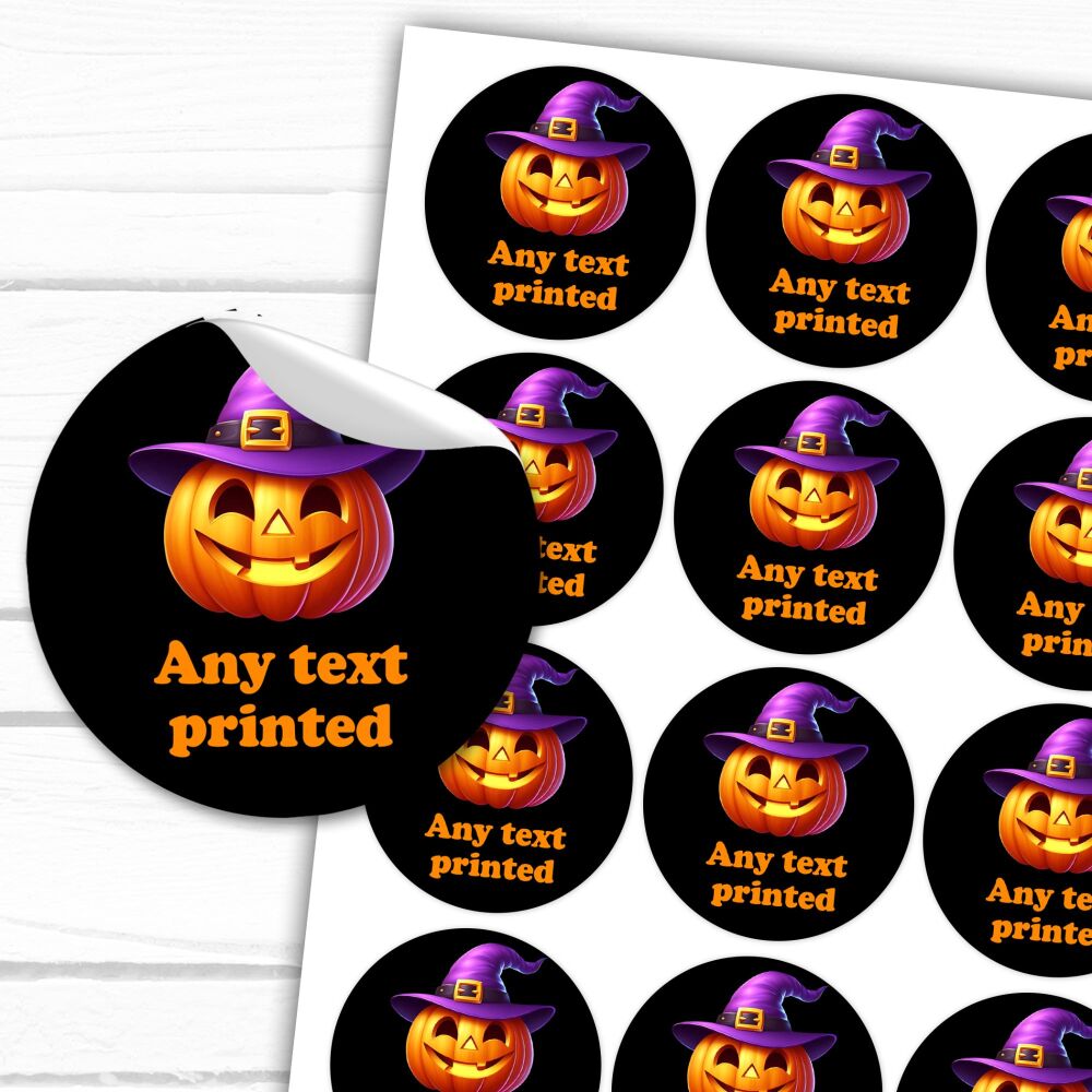 Halloween Stickers Gloss Printed Any Text Smiling Pumpkin