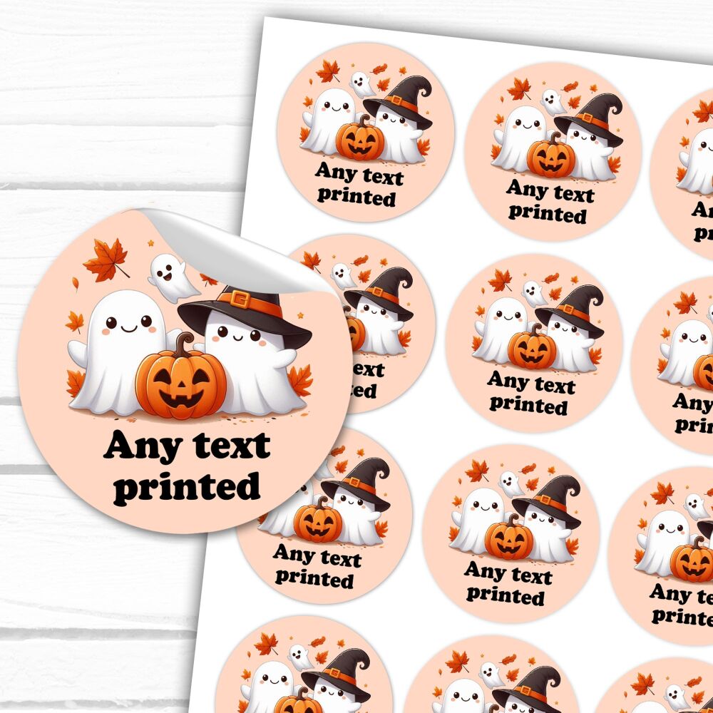 Halloween Stickers Gloss Printed Any Text Cute Ghosts With Pumpkin