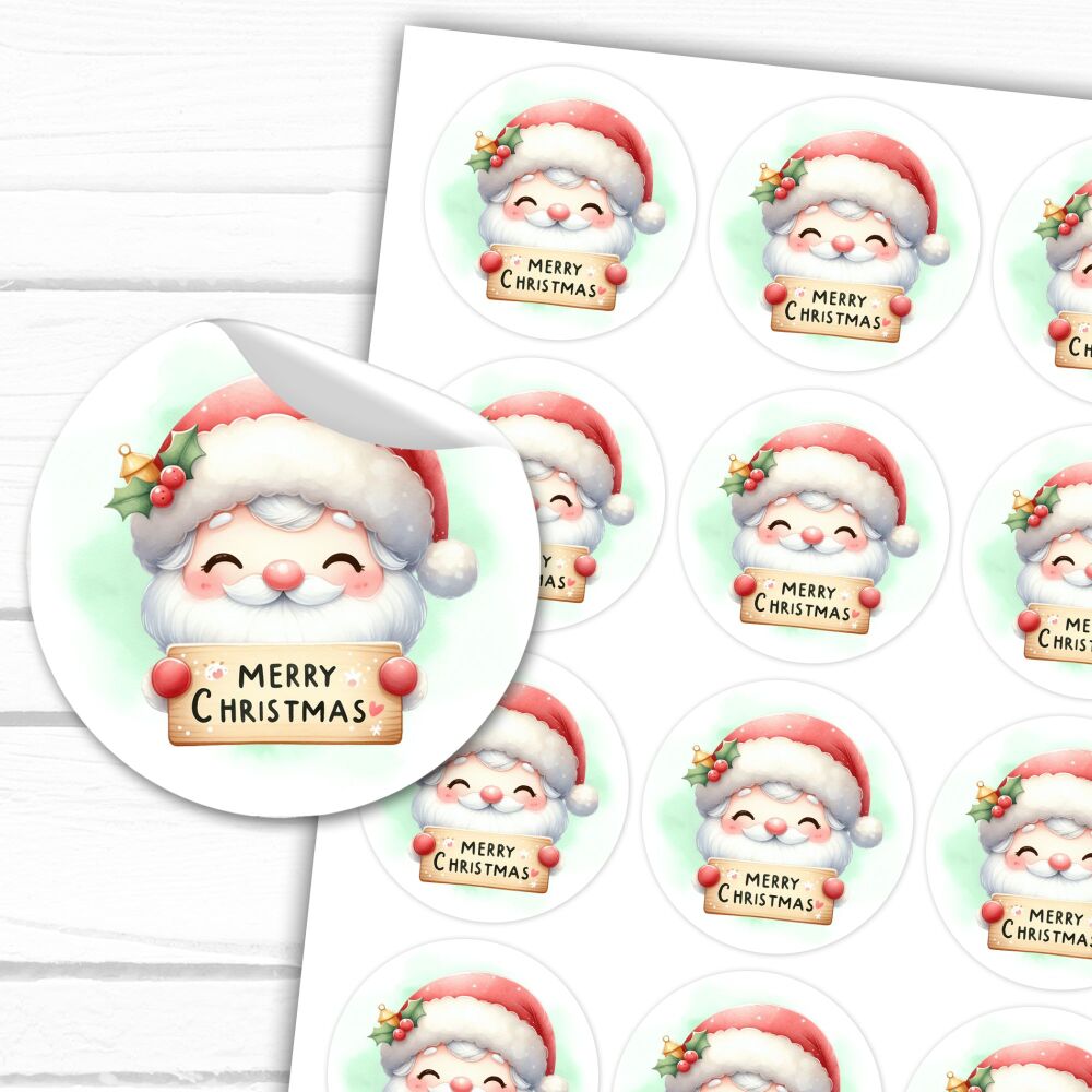 Santa Sign Merry Christmas Stickers Gift Labels Gloss A4 Sheet x1