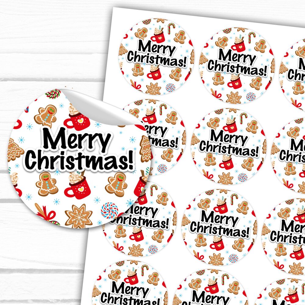 Cookies Hot Choc Merry Christmas Stickers Gift Labels Gloss A4 Sheet x1
