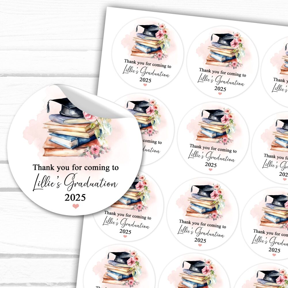 Floral Books Stack Personalised Graduation Stickers