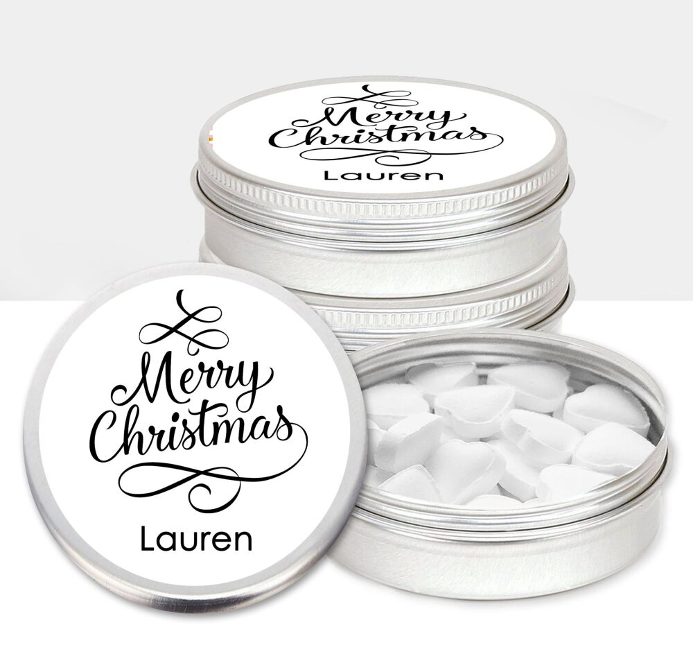Personalised Christmas Mints Sweets Tins Swirl Tree x1