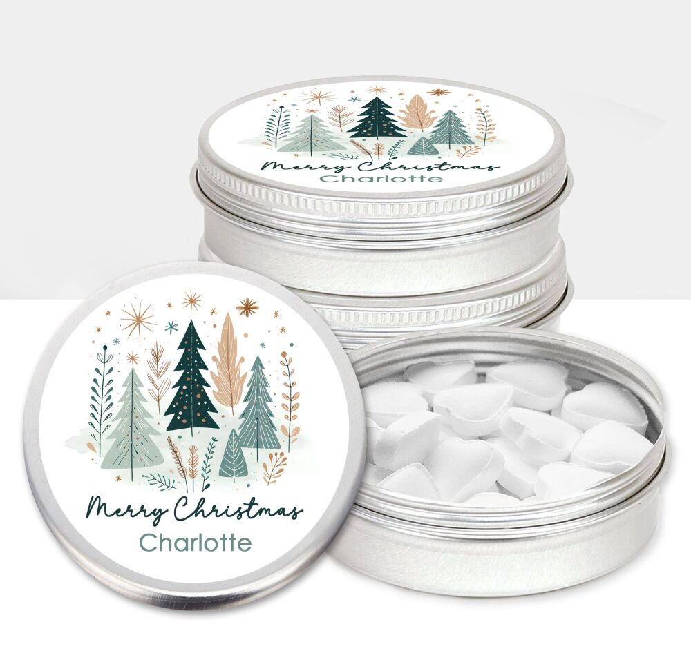 Personalised Christmas Mints Sweets Tins Boho Trees x1
