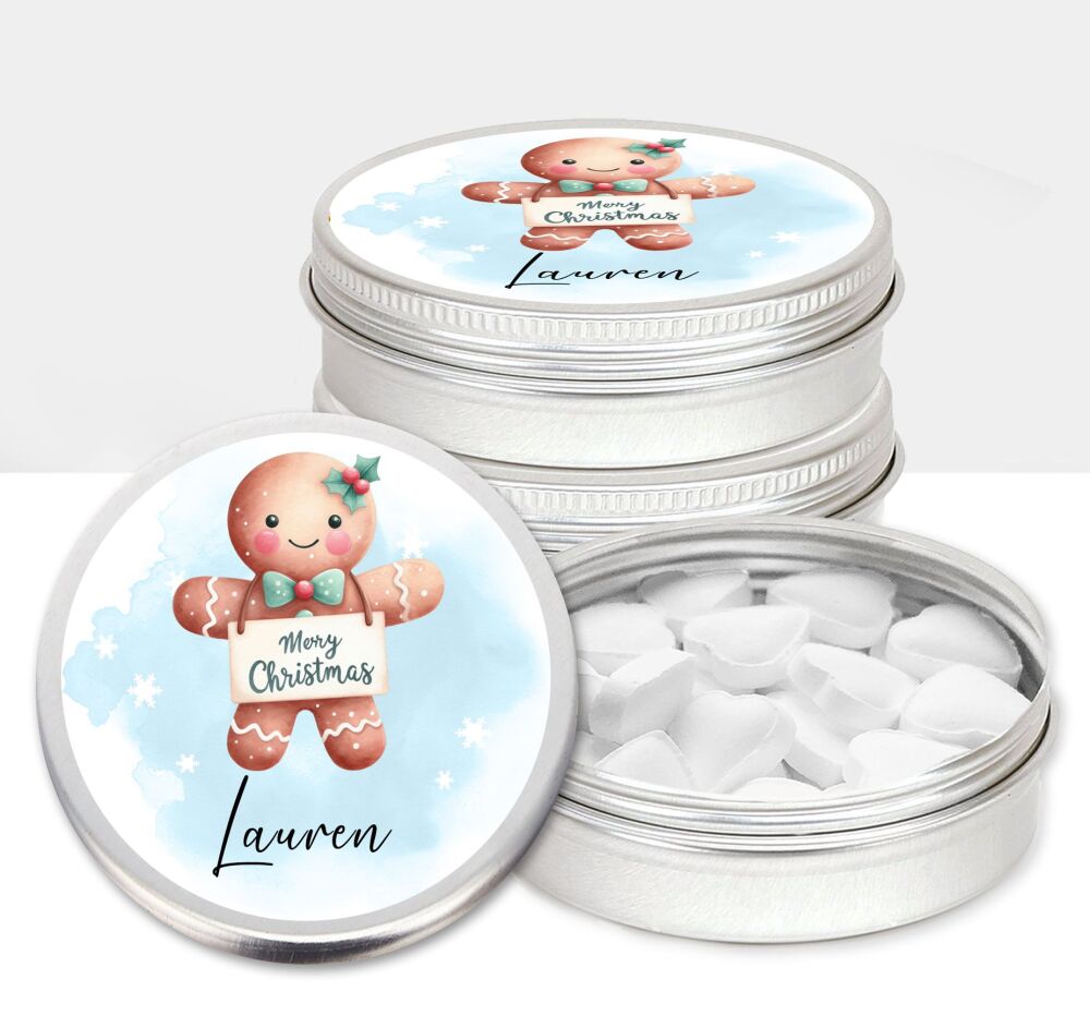 Personalised Christmas Mints Sweets Tins Gingerbread Man x1