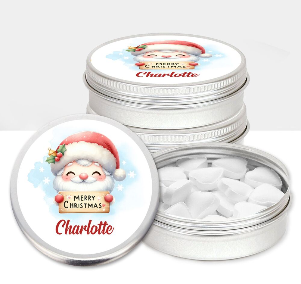 Personalised Christmas Mints Sweets Tins Santa Sign x1