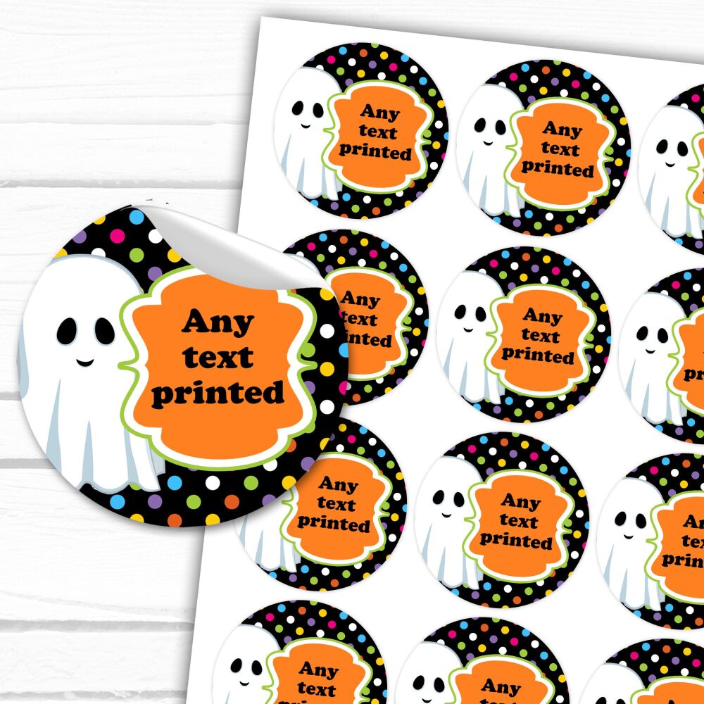 Happy Halloween Stickers Sweet Cones Treat Bags Gloss Labels Boo Ghost Polka Dots