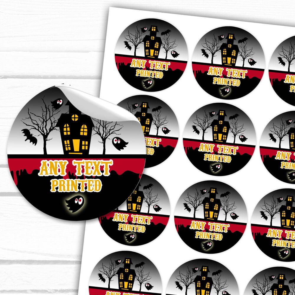 Personalised Halloween Stickers Gloss Printed Any Text Haunted House