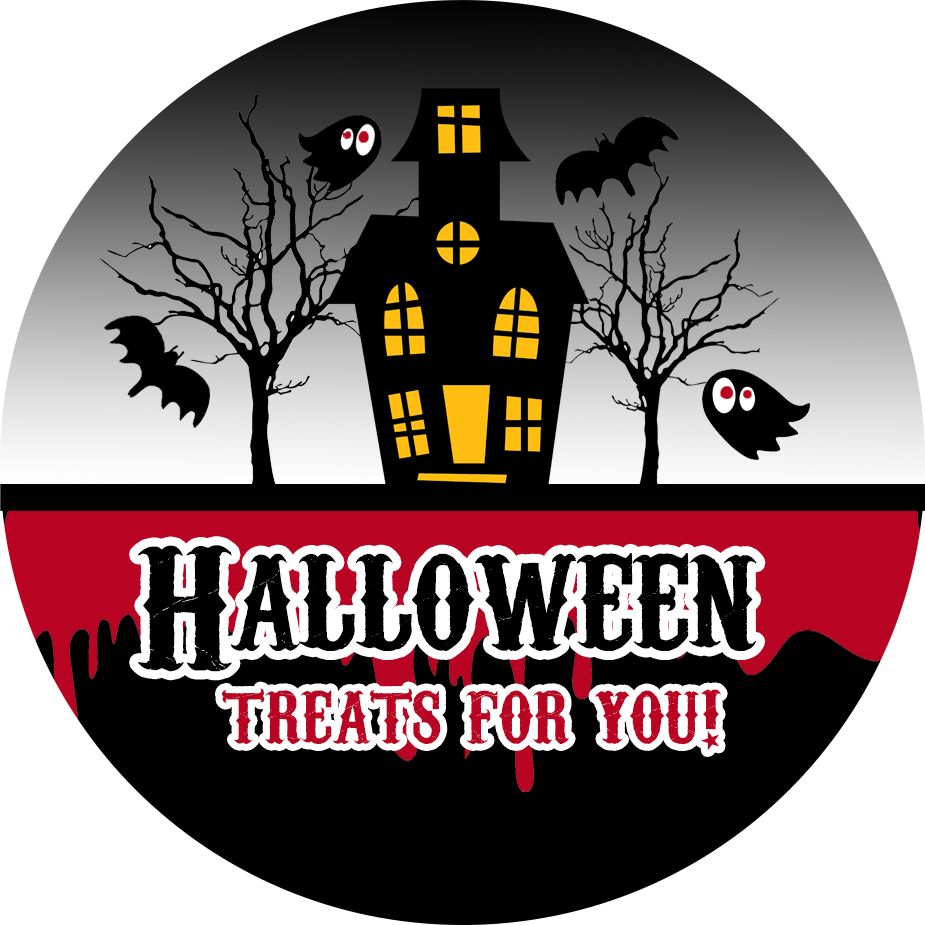Personalised Halloween Stickers Gloss Printed Any Text Haunted House