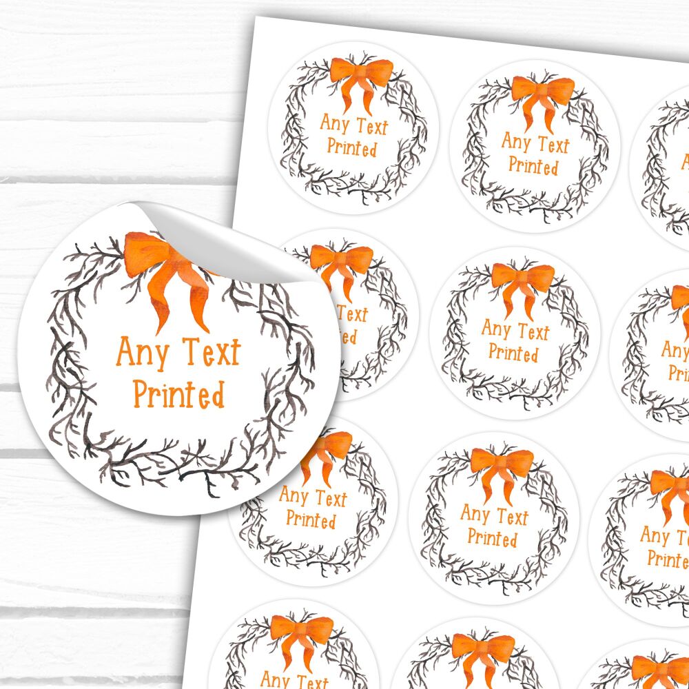Personalised Halloween Stickers Gloss Printed Any Text Bow Wreath