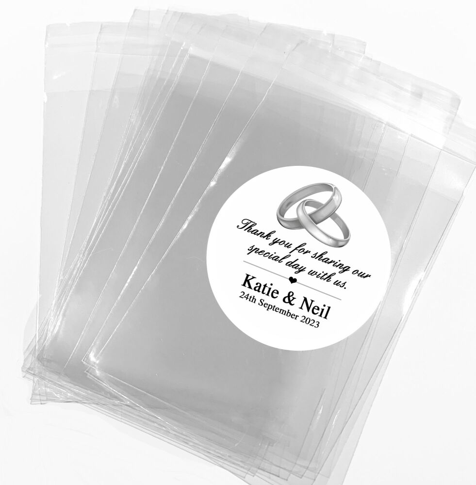 Personalised Wedding Favours Sweet Bags Kits - Silver Rings x1